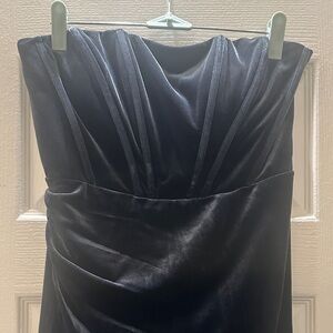 Azazie Strapless Midnight Blue Velvet Dress